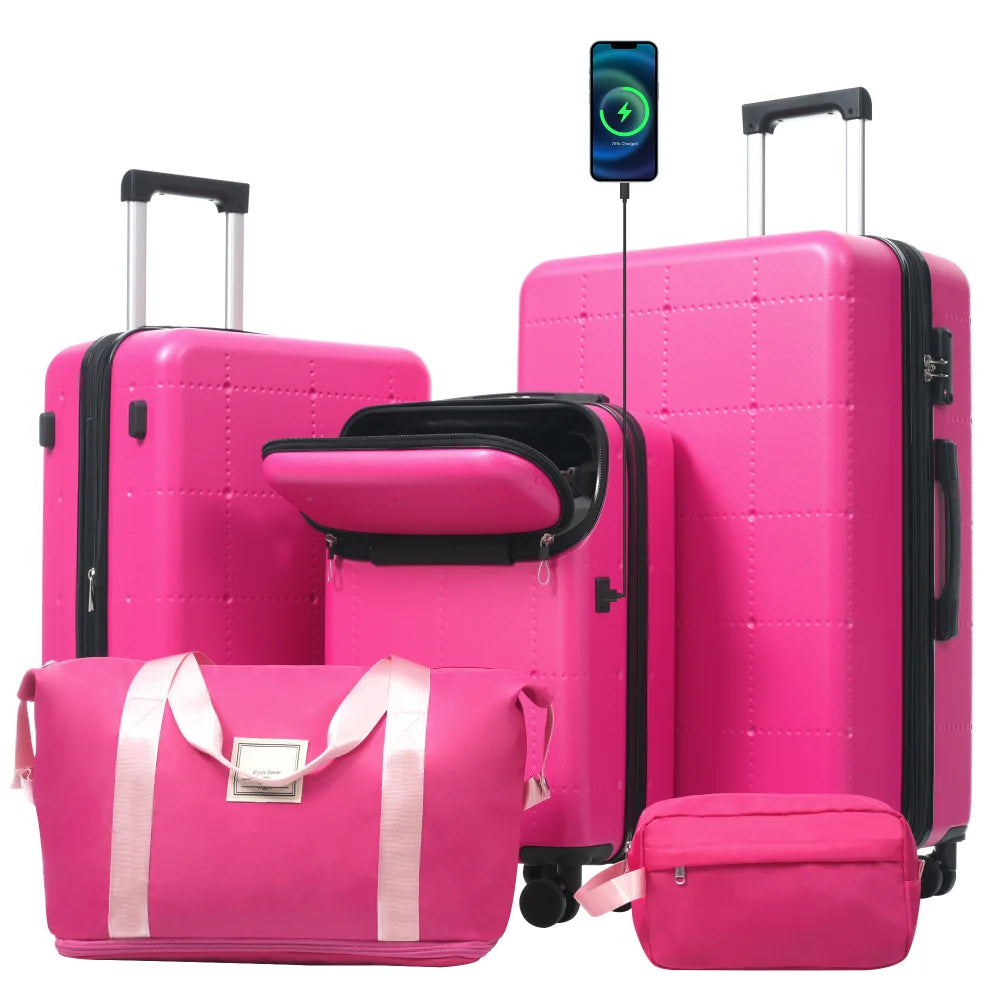 Checked Suitcase with USB Port Spinner Wheels - TSA Lock, Airline-Approved - Lightweight  Polypropylene Expandable Hardshell