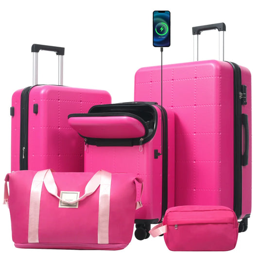 Checked Suitcase with USB Port Spinner Wheels - TSA Lock, Airline-Approved - Lightweight  Polypropylene Expandable Hardshell