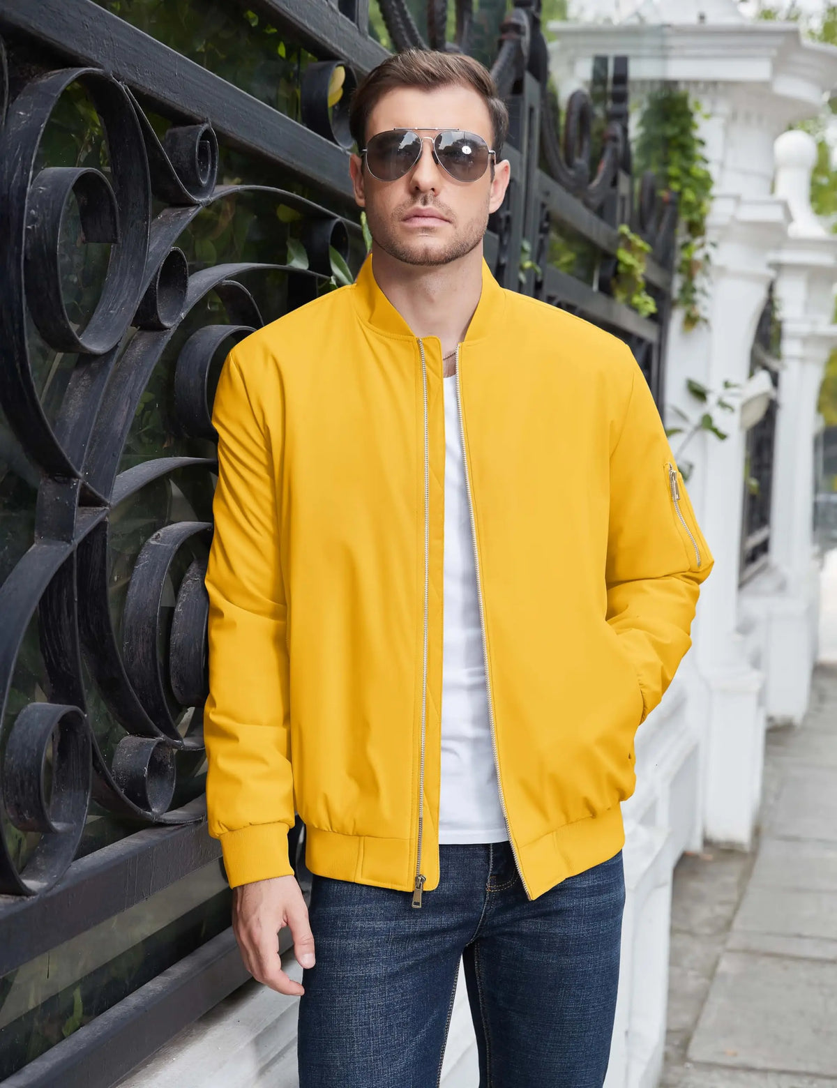 Cavva Men's Padded Windbreaker Jacket With Zipper Pockets For Travel