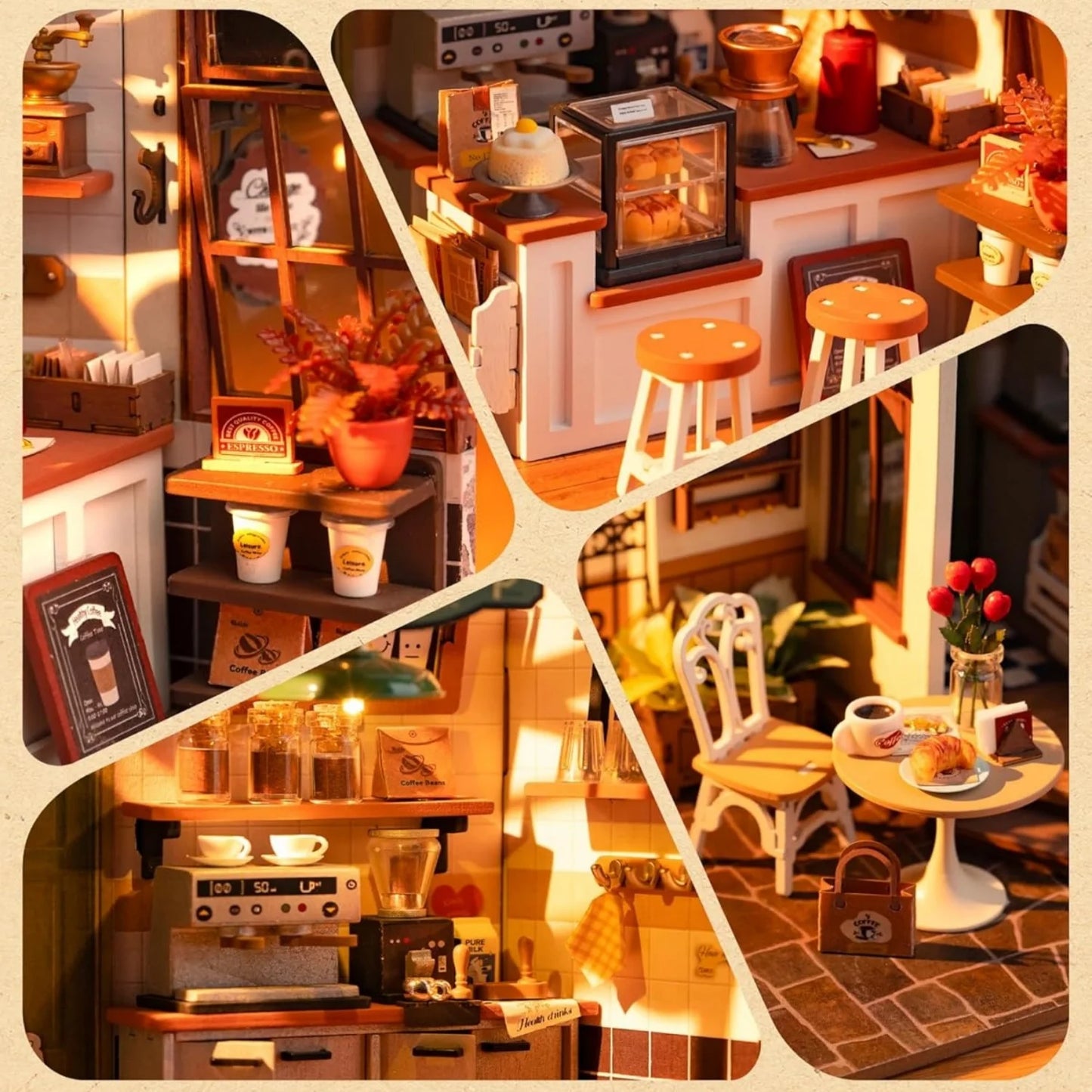 Rolife Wooden 3D Puzzle Flavory Café DIY Miniature House Kit Mini Dollhouse Model Building Kit with LED Light for Desk Decor Gift for Adults Friends