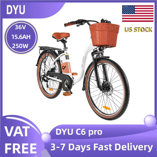 DYU C6 pro Adult Electric Bicycle, 26 Tire  Electric Bike  250W motor city ebike, 36V 15.6AH E-bike,