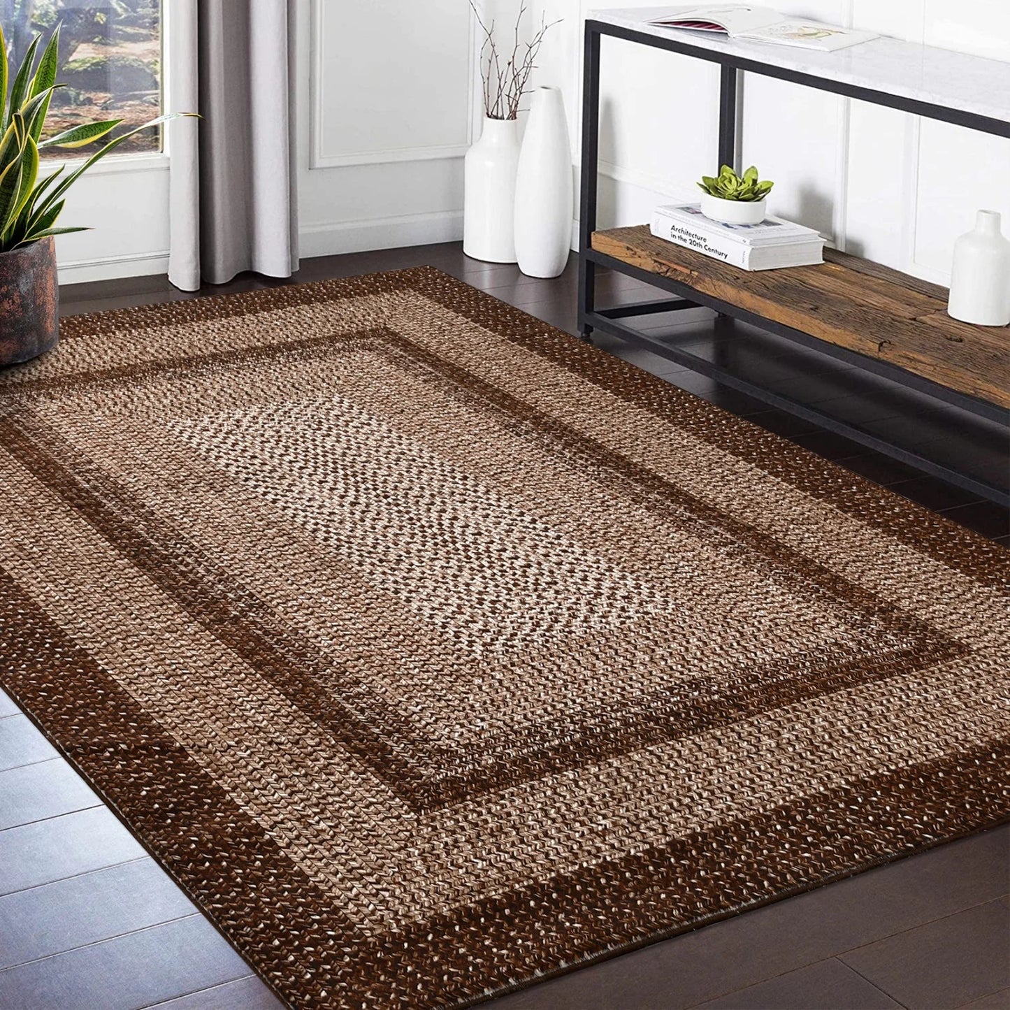 HiMISS Washable Area Rug Non Slip Modern Braided Print