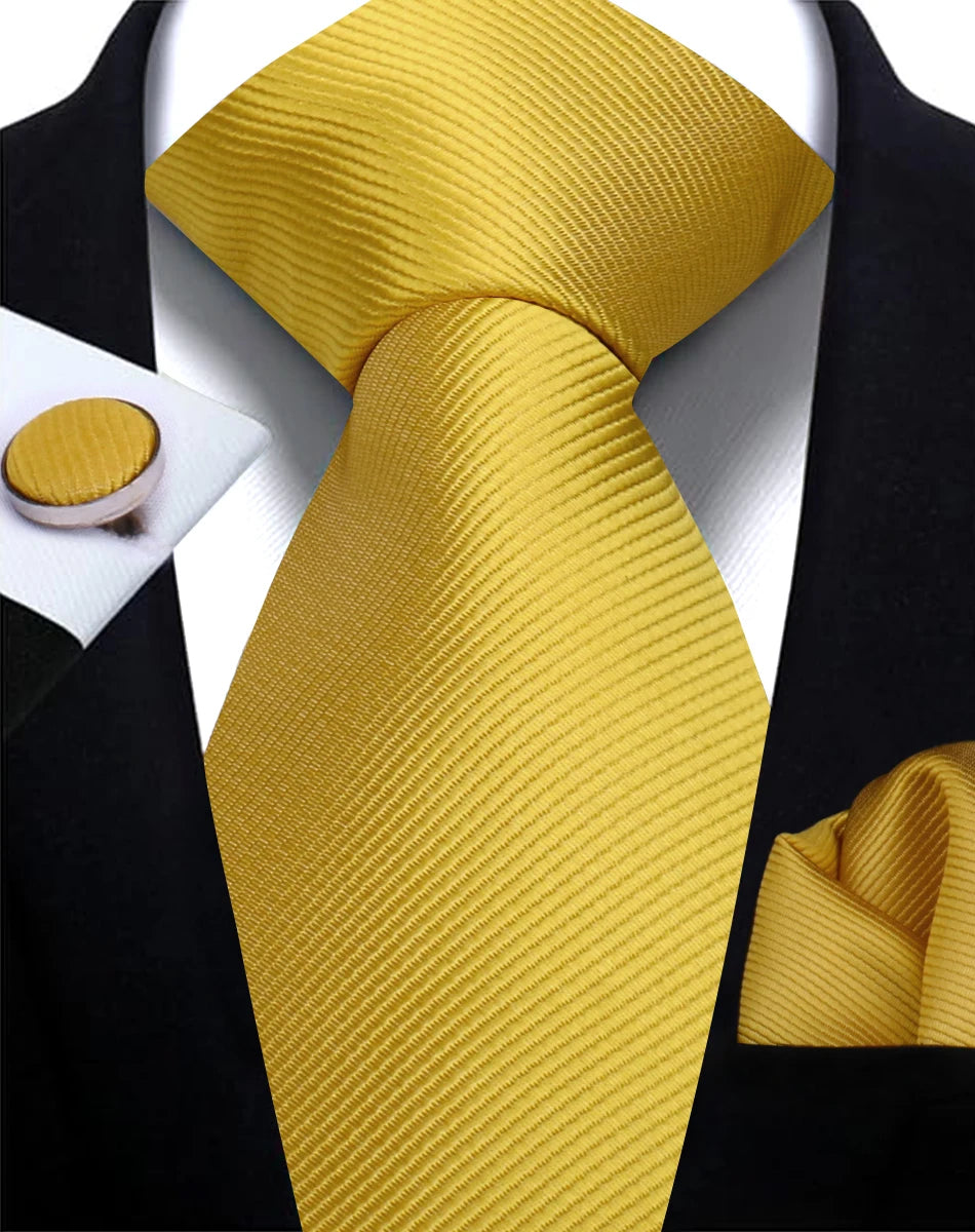 Solid Necktie Set With Handkerchief And Cufflinks For Men