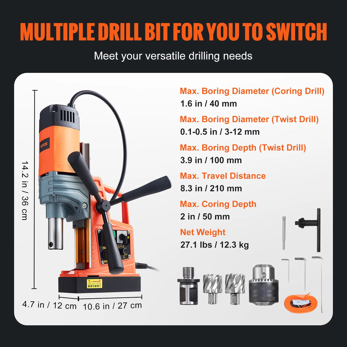 SucceBuy Portable Magnetic Drill Press for Metal Surface Drilling