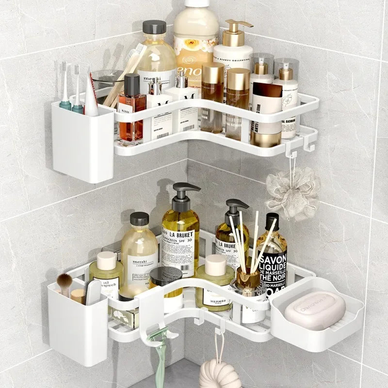 Six Piece Double Layer Aluminum Corner Shelf No Drilling Wall Mounted Organizer