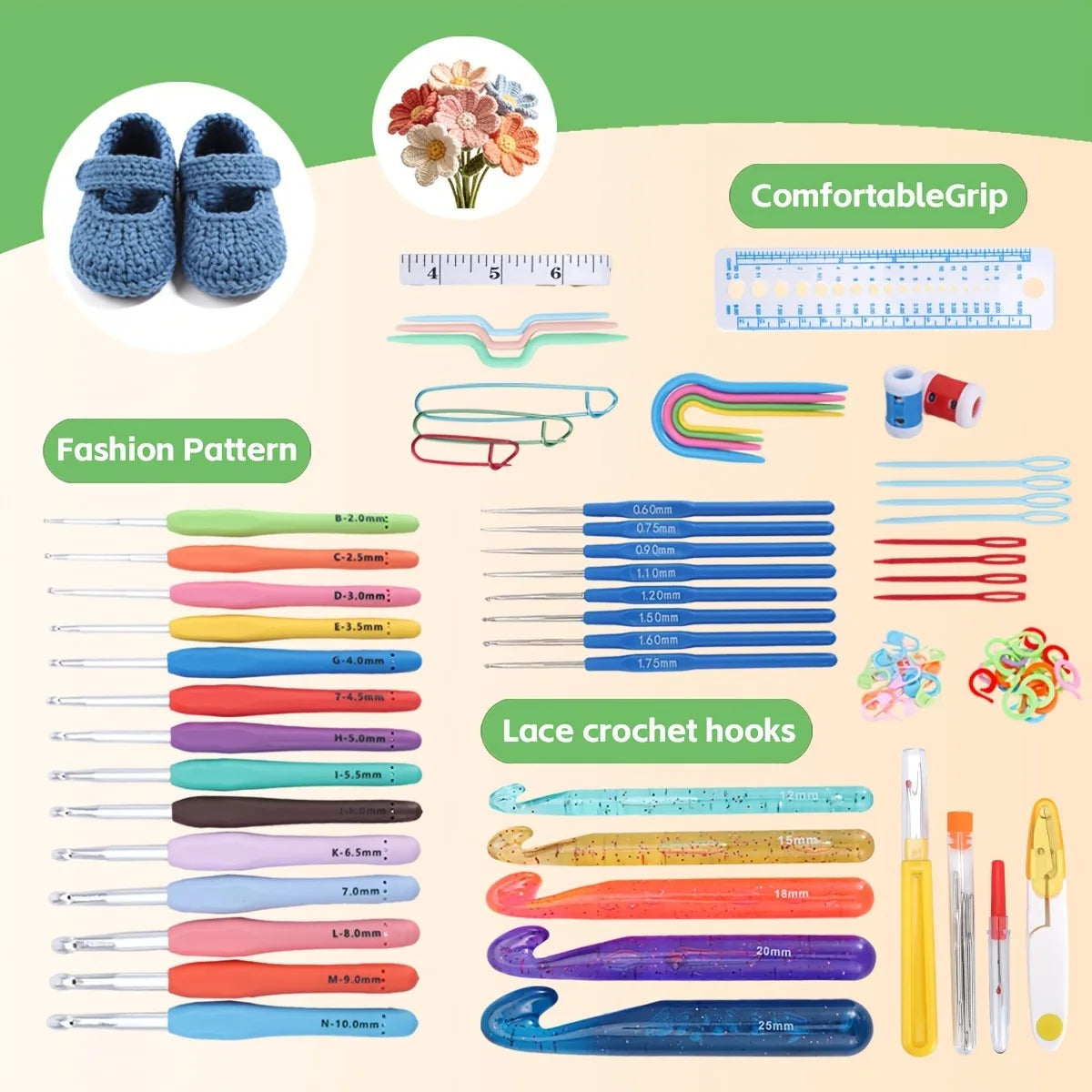 Ergonomic Crochet Hook Set with Storage Bag and Crafting Accessories