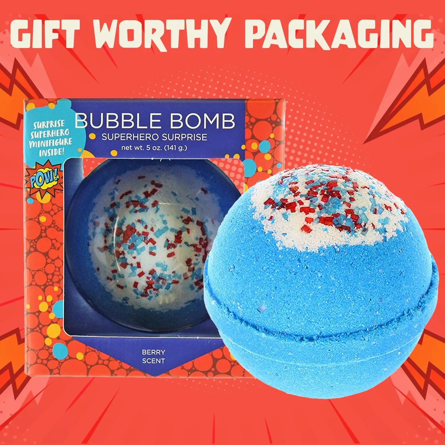 Superhero Bath Bombs for Kids with Surprise Toys Inside, Fruity Scent, USA Made, 1 Pack