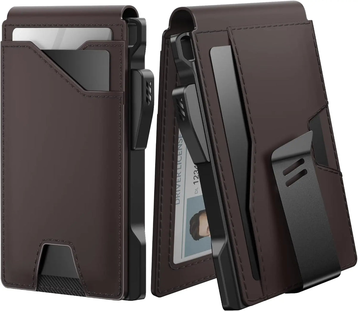 Tactical Wallet Card Holder: Pop Up Card Case, Genuine Leather, Smart,Slim, Minimalist, Thin, Front Pocket - 9-13 Card Capacitiy