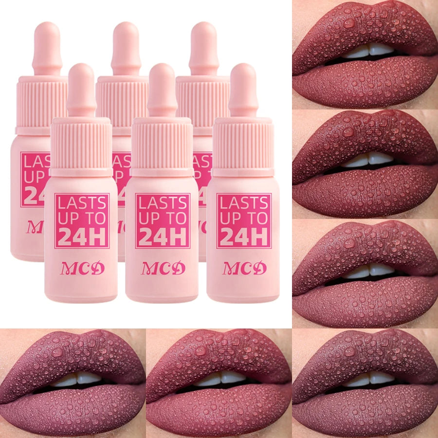 6pcs Matte Velvet Lip Gloss Waterproof Liquid Lipstick Nude Red Rose Lips Tint Makeup Lip Glaze Cosmetics Red Lip Stain Beauty for Women Gifts