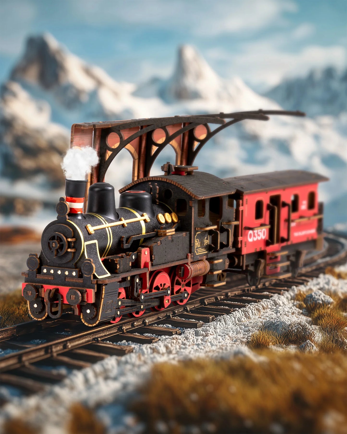 Robotime Steam Train Model Kits 3D Wooden Puzzles Home Decor Craft Gifts for Adults Men Boys Girls