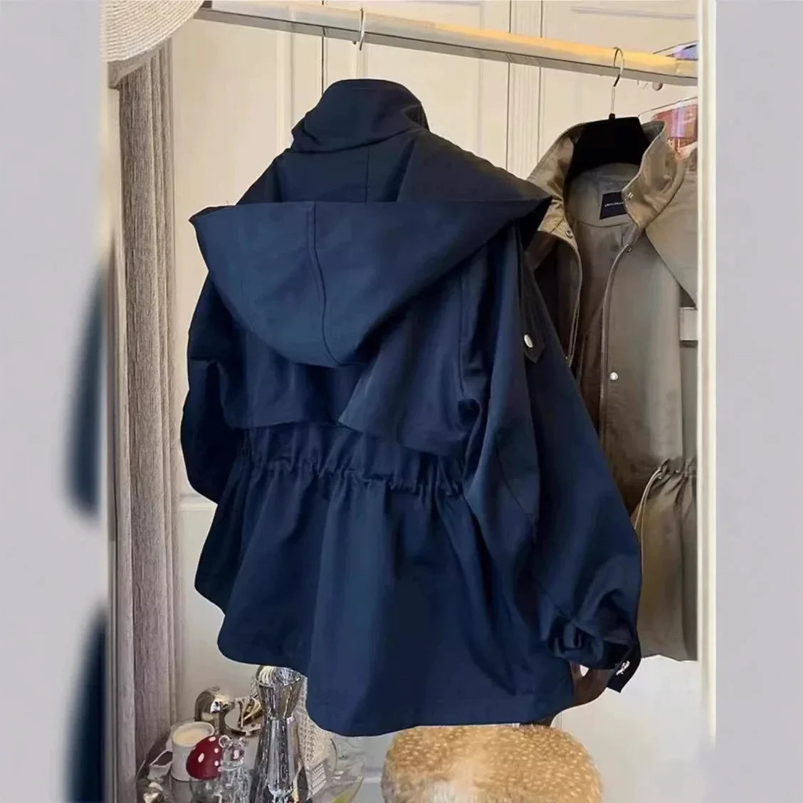 Women's High Neck Zip Jacket With Drawstring Streetwear Coat