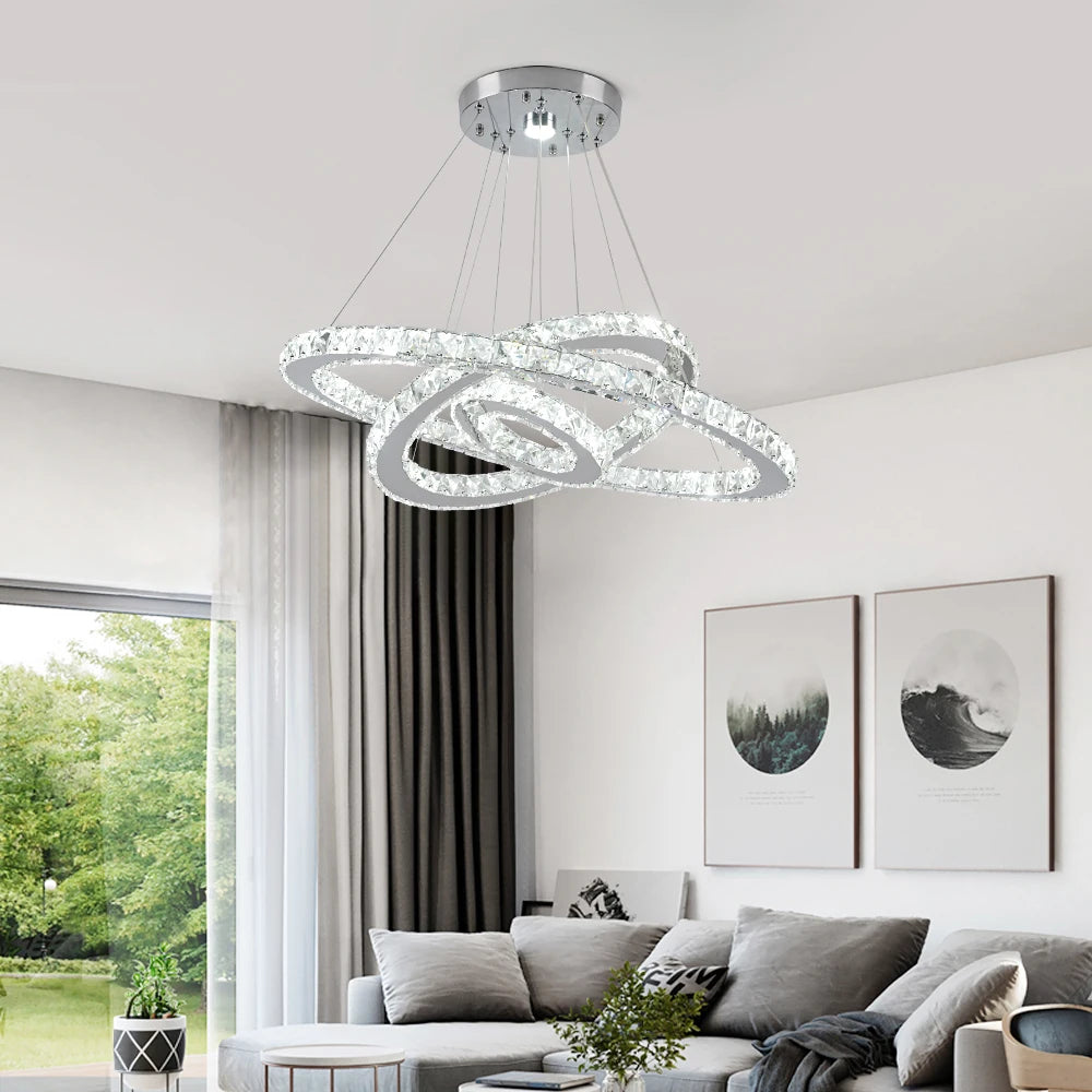 GreeLustr Modern Crystal Led Pendant Light With Dimmable Rings