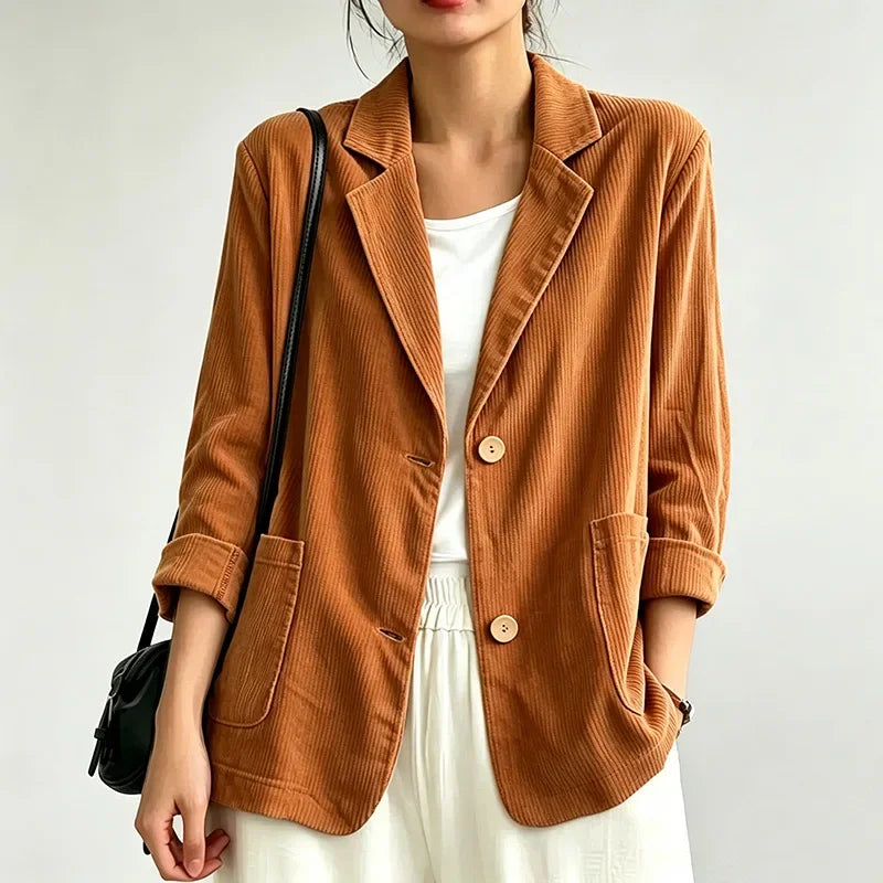 Women's Vintage Casual Single Breasted Cotton Blend Jacket