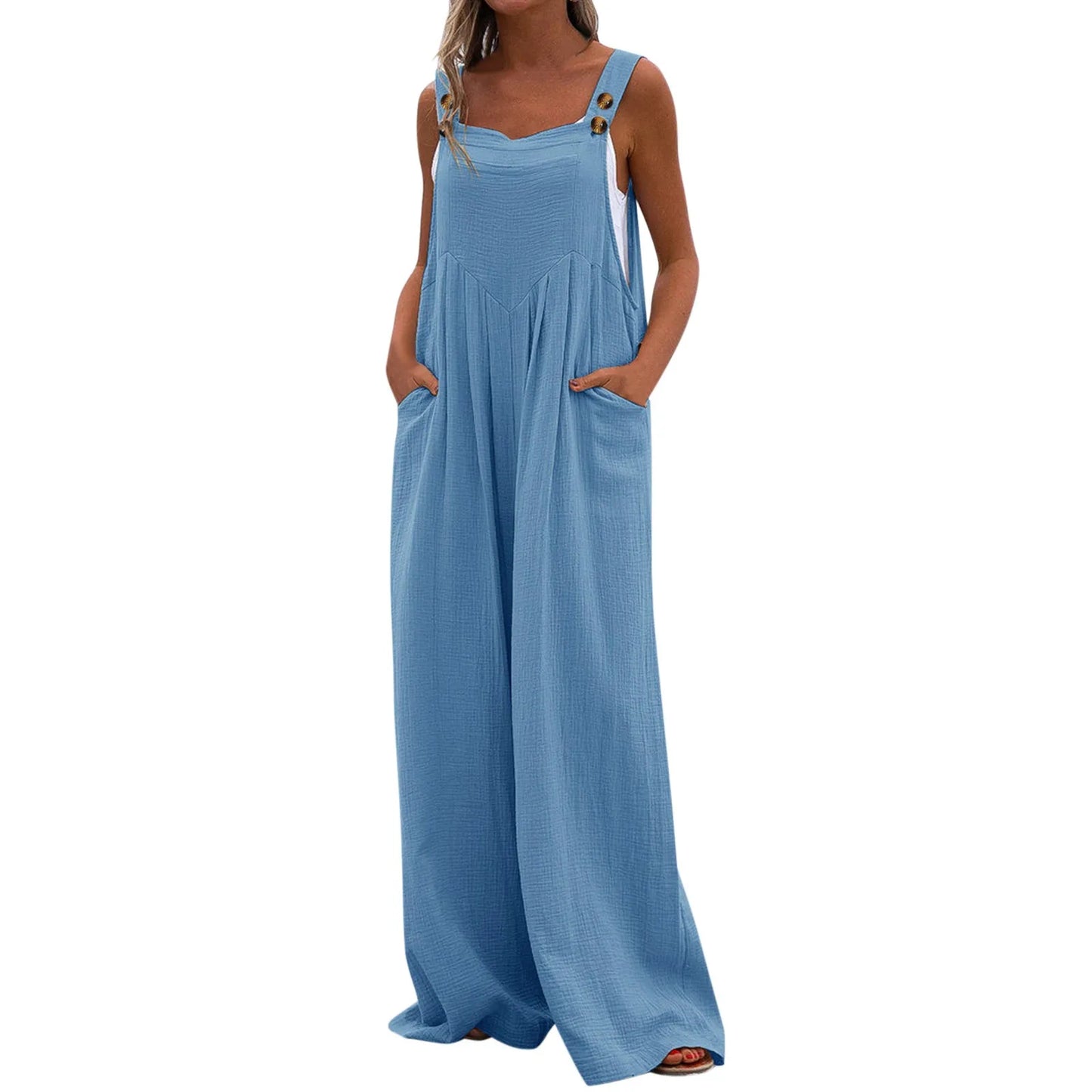 Womens Dressy Casual Solid Jumpsuit With Pockets Straps