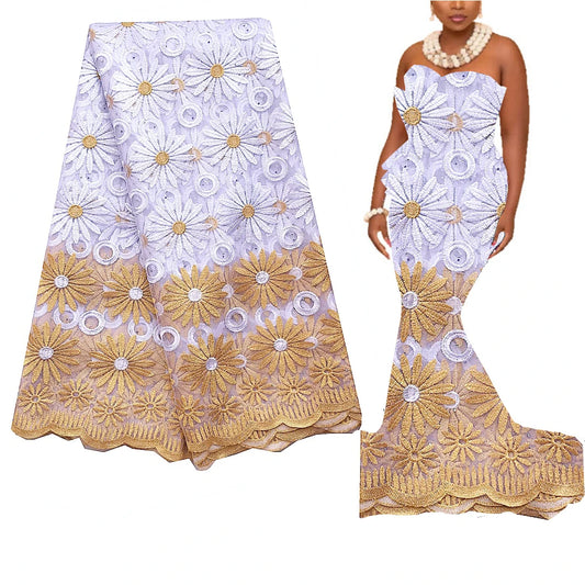 African Lace Fabric Embroidered White Gold Nigerian Wedding Lace
