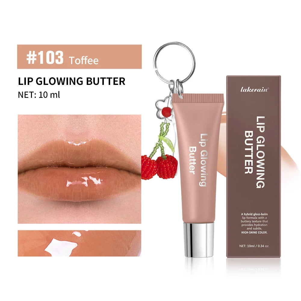 Lip Glowing Butter Lip Gloss With Cherry Pendant Moisturizing Shiny Plumping Lip Tint Hydrating Mirror Liquid Lipstick Long Lasting Lip Balm Makeup
