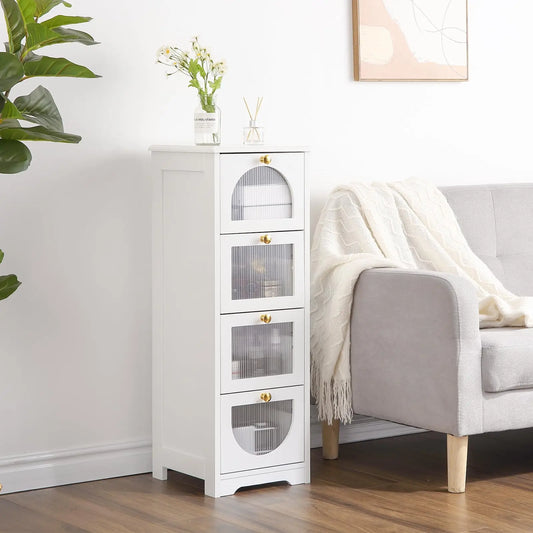 Small Bathroom Floor Cabinet, Freestanding Bathroom Organizer and Storage Cabinet with 4 Drawers, 33" Slim Wooden Storage Cabine