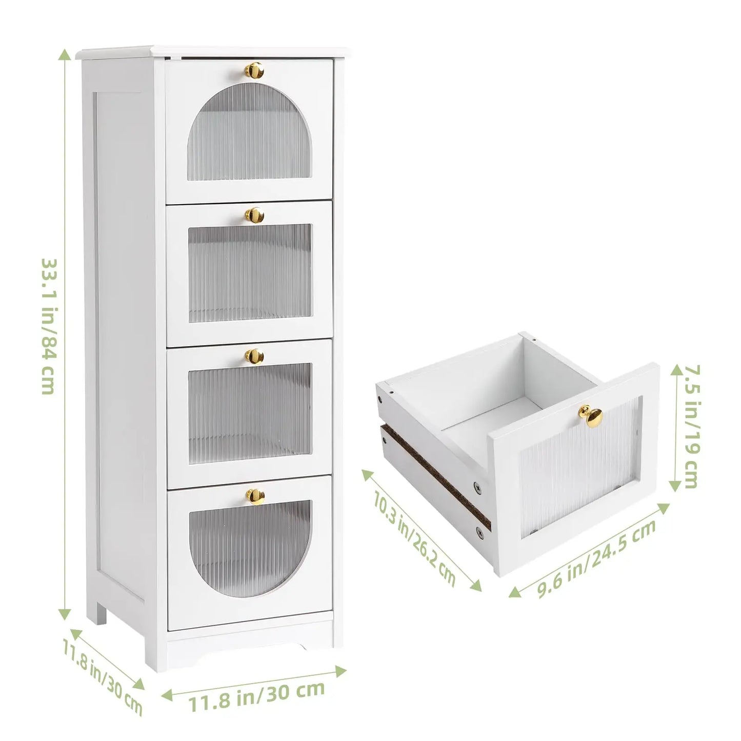 Small Bathroom Floor Cabinet, Freestanding Bathroom Organizer and Storage Cabinet with 4 Drawers, 33" Slim Wooden Storage Cabine
