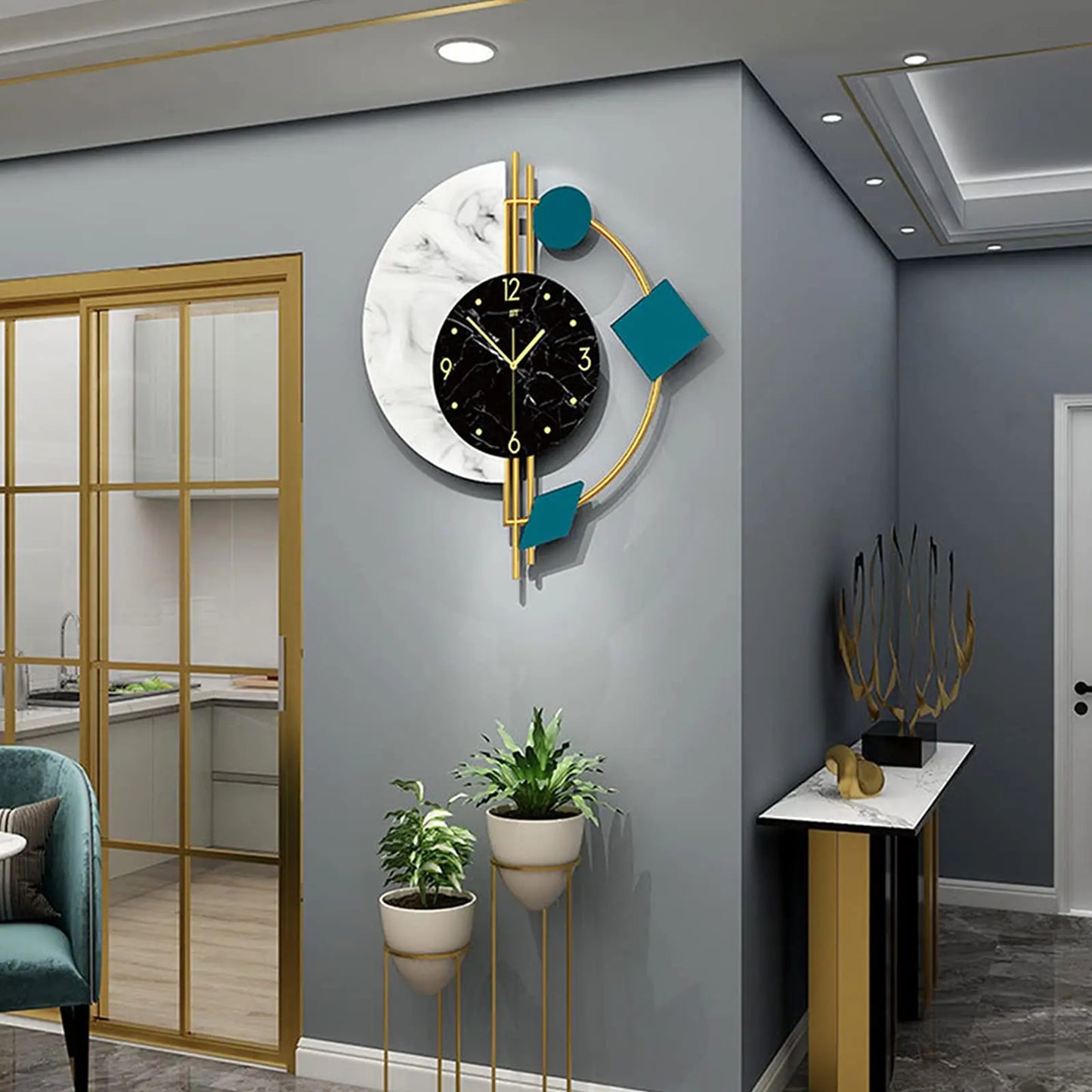 Marble Wall Clock Nordic Style Luxury Silent Battery Operated Living Room