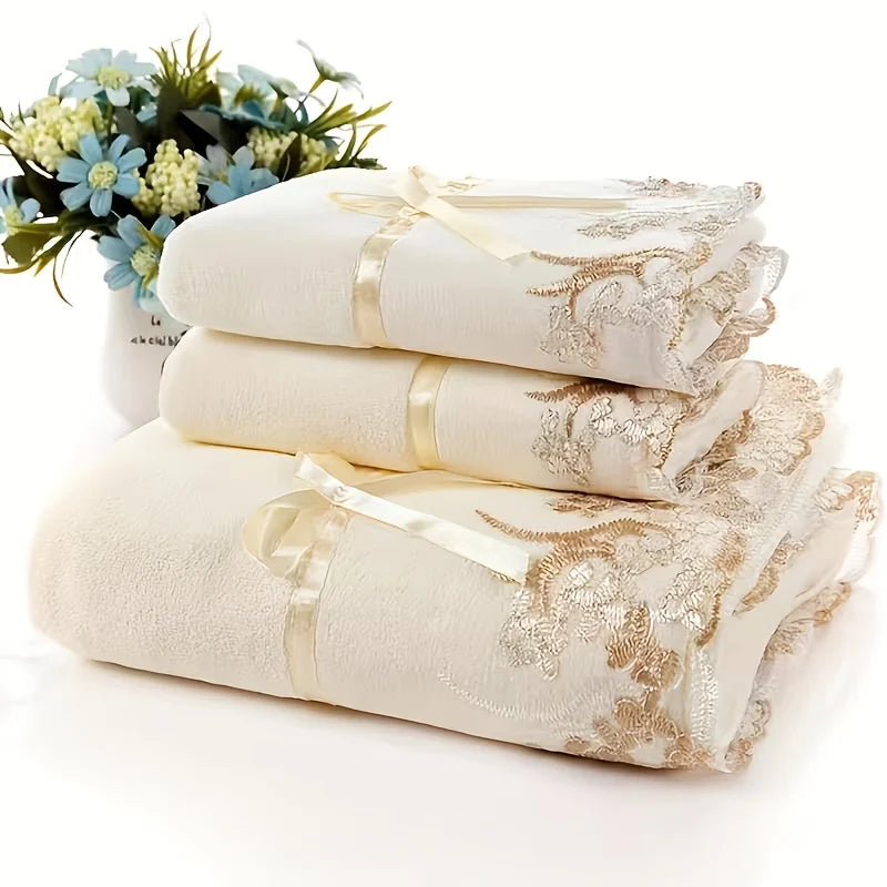 3-Piece Towel Set, 1 Bath Towel + 2 Hand Towels, Microfiber Towels, Soft and Comfortable, Highly Absorbent, Valentine's Day Gift