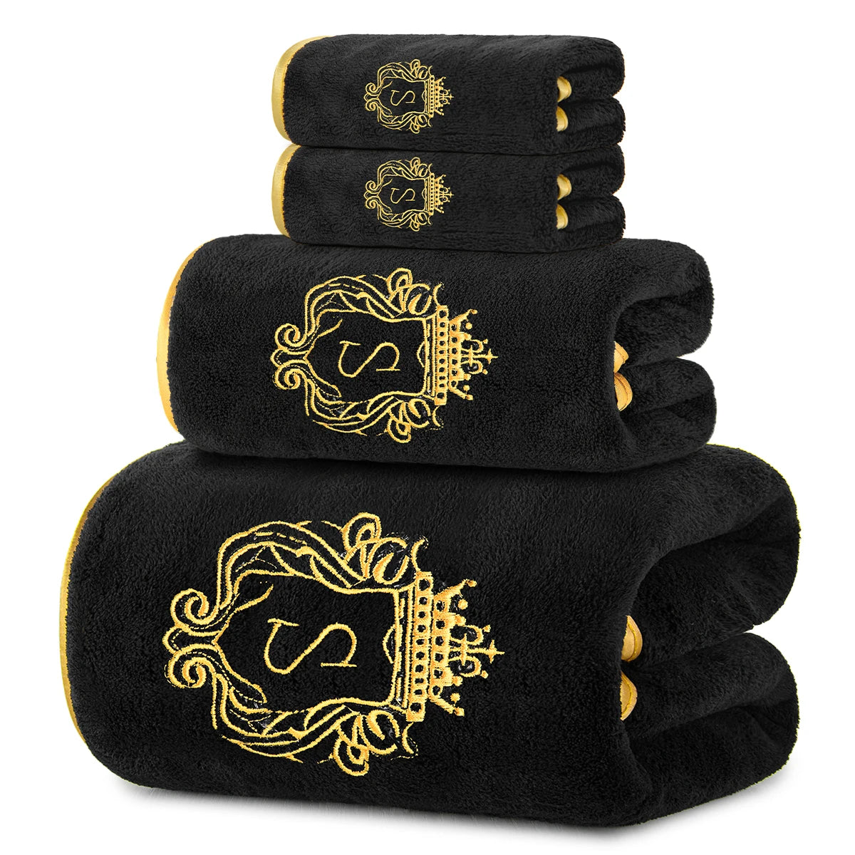 4-Piece Bath Towel Set, Gold-Edged S Solid Color Bath Towel, 1 Bath Towel + 1 Hand Towel + 2 Face Towels, Bathroom Accessories, Suitable for Yoga, Bathing, Swimming, Spa, Etc., Holiday Gift