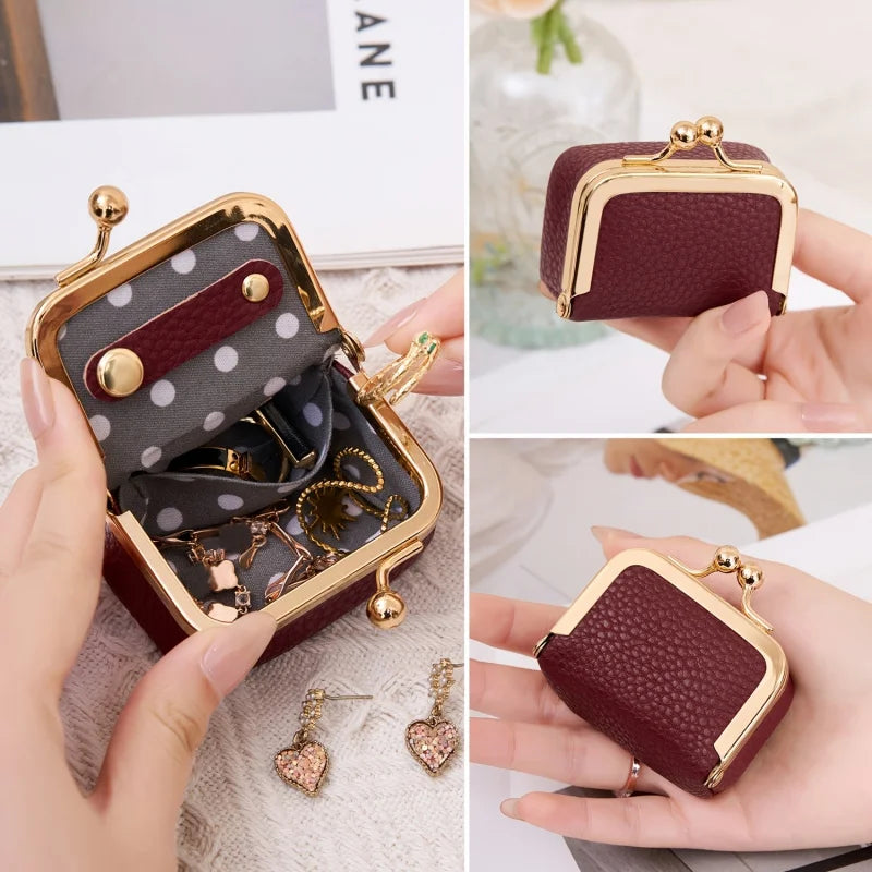 Mini Leather Coin Purse With Gold Clasp For Women Jewelry And Earphone Pouch