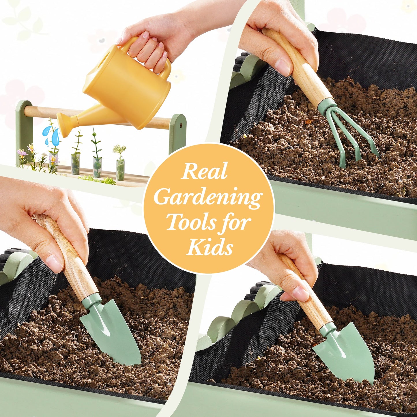 ROBUD Wooden Mud Kitchen Outdoor for Kids with Removable Sink Faucet Garden Tools Accessories Pretend Play Kitchen Toy Montessori Outdoor Toy Gift for Boys Girls Age 3+