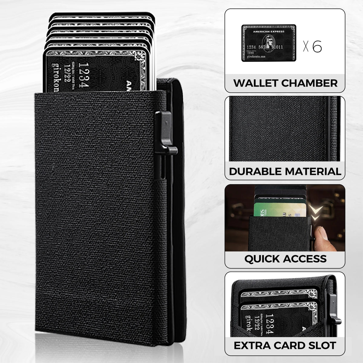 IWANTTI Minimalist Slim Cardholder for Men, Premium Fabric Wallet with Card Ejector, RFID Blocking Front Pocket Stylish Design