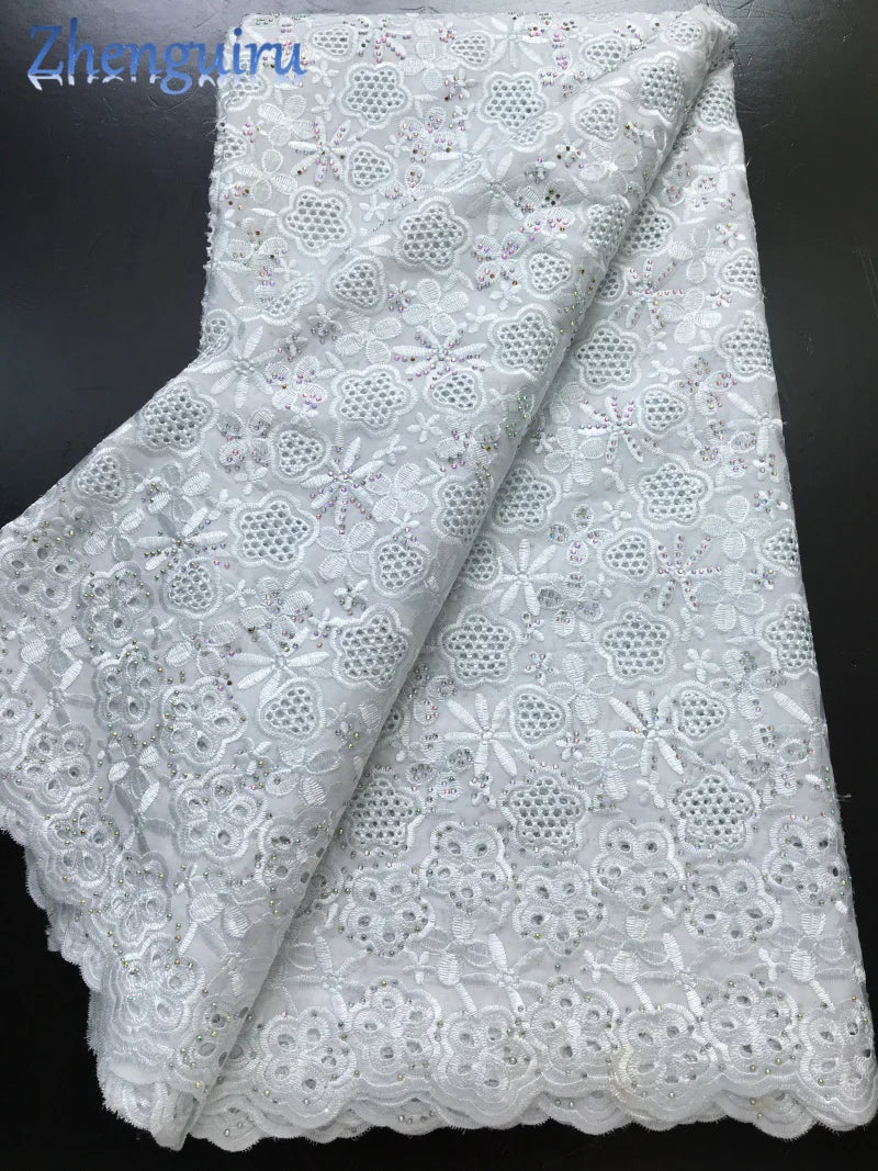 African Lace Fabric Swiss Voile Cotton Embroidered Nigerian Lace 5 Yards