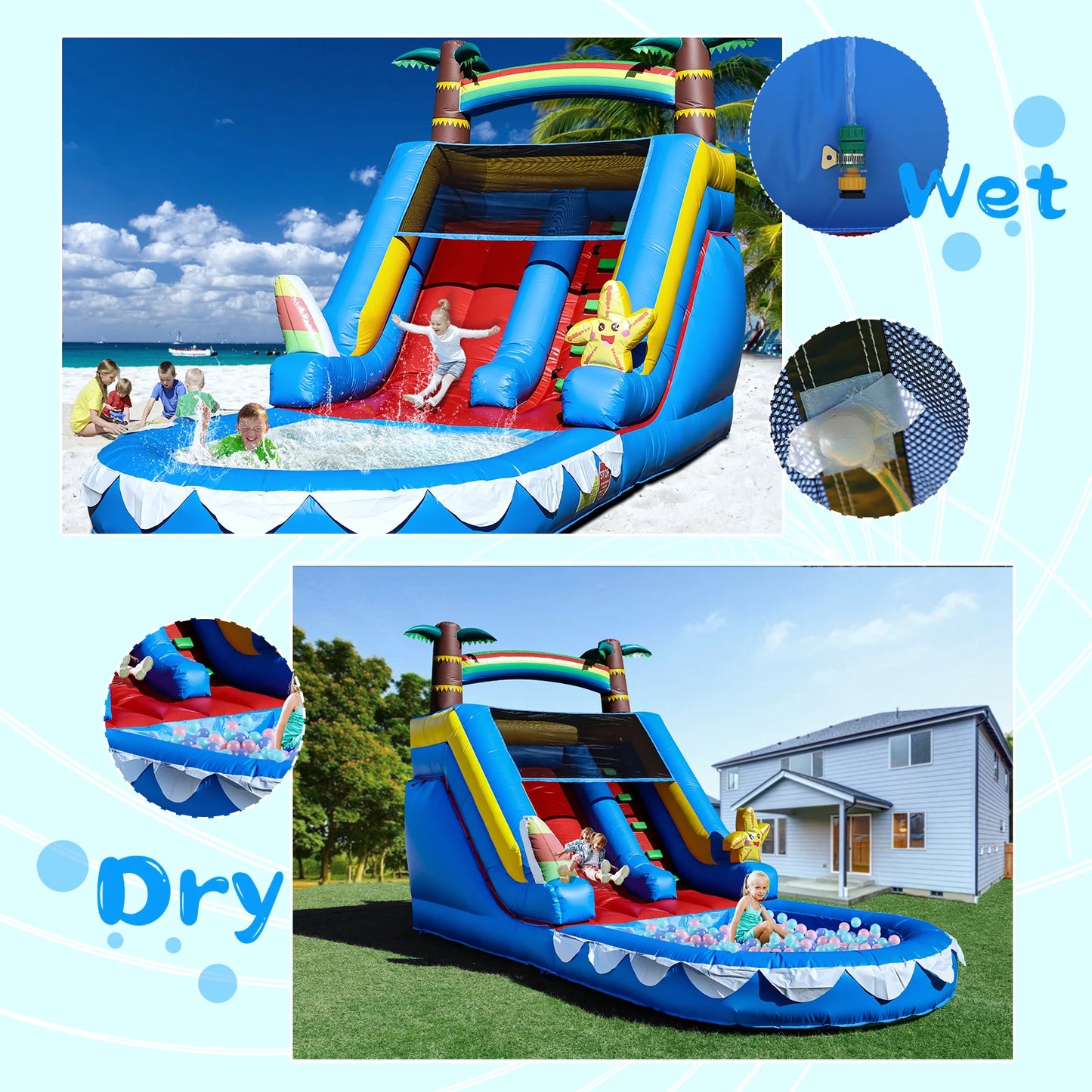 6.4m Commercial Large PVC Inflatable Bounce House Water Slide Splash Pool with Blower Children's playground, children's toys