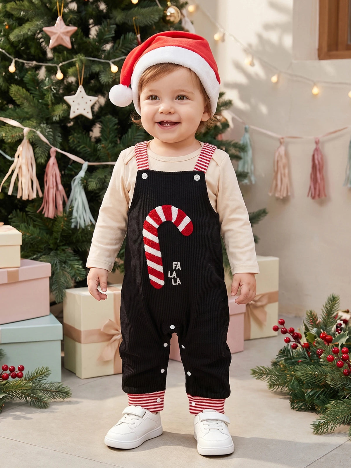 With Candy Overalls Hat Romper With Outfit Long Boy Long Sleeve Christmas Baby Compact With Candy Overalls Hat