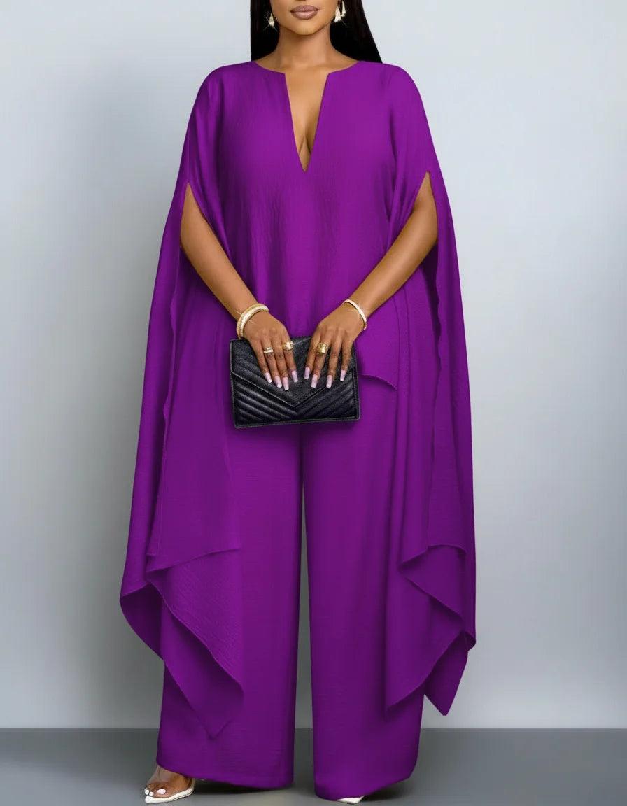 Women's Plus Size V Neck Split Cape Sleeve Loose Top Wide Leg Long Pants Set For Banquet Event Formal Daily Fashion Occasions