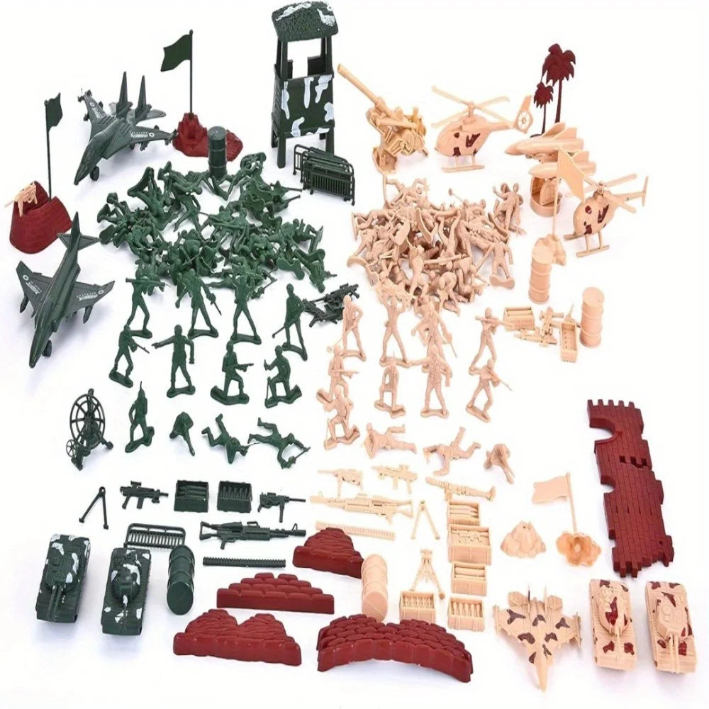 JOYFY 164 Pcs Military Soldier Army Men Play Bucket Army Action Figures Battle Group Aircrafts Helicopters Tanks with Bucket