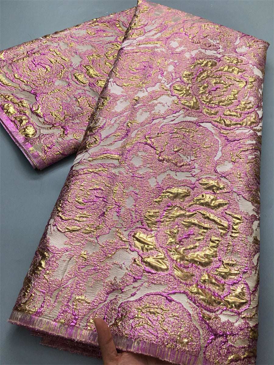 JiaDong African Brocade Lace Fabric Gold French Nigerian Embossed Organza