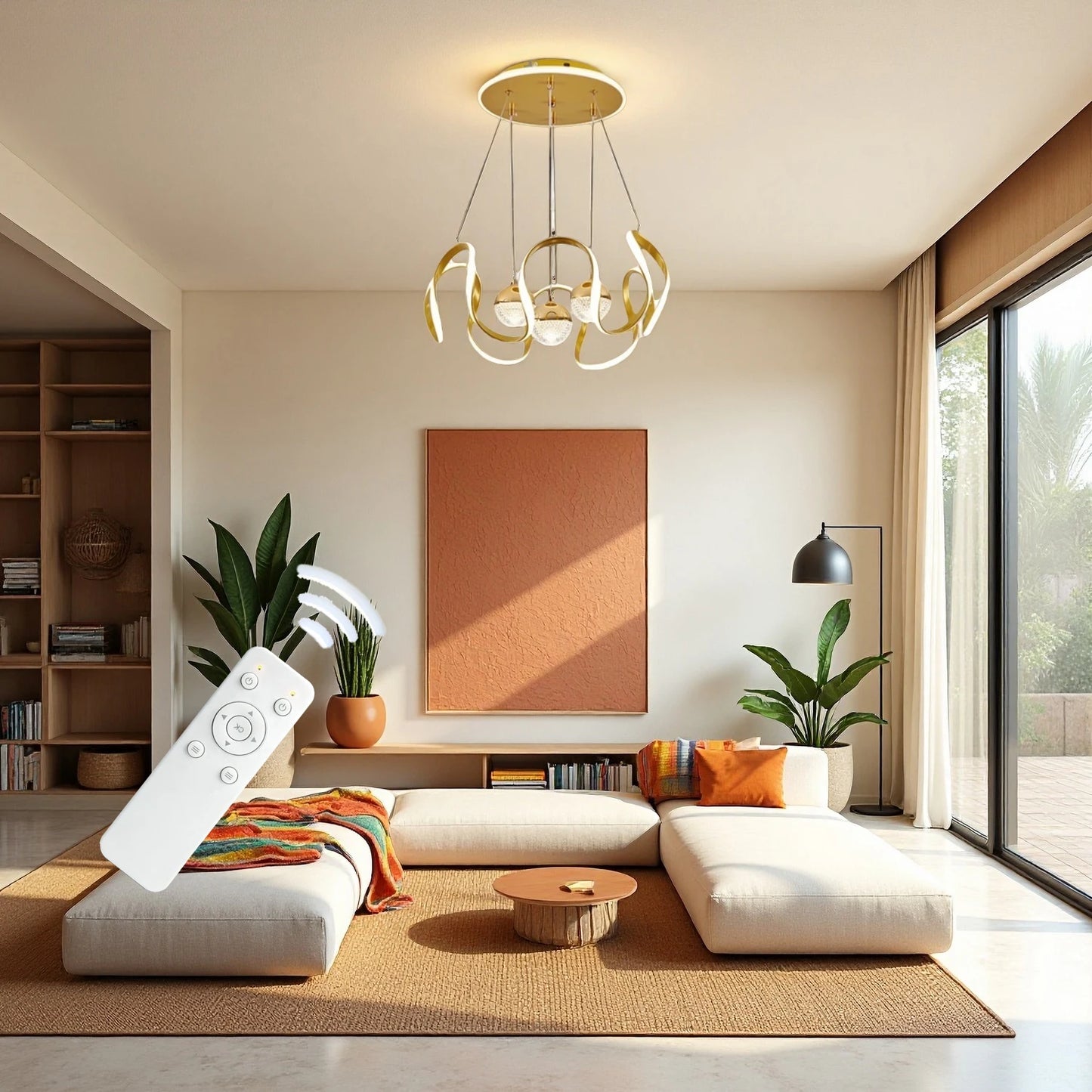 Wavy LED Pendant Light with Remote and Three Color Settings
