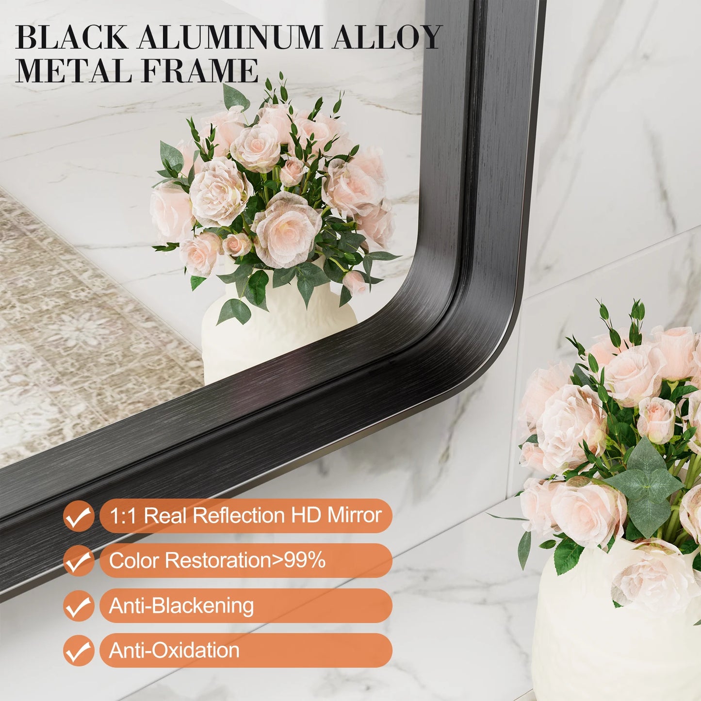 JHK Matte Metal Framed Bathroom Mirror For Wall Vanity Rectangle