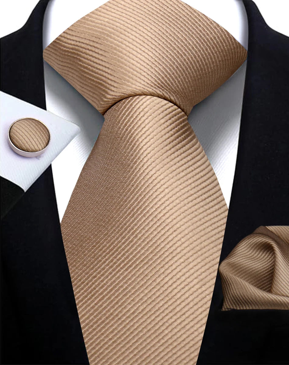 Solid Necktie Set With Handkerchief And Cufflinks For Men