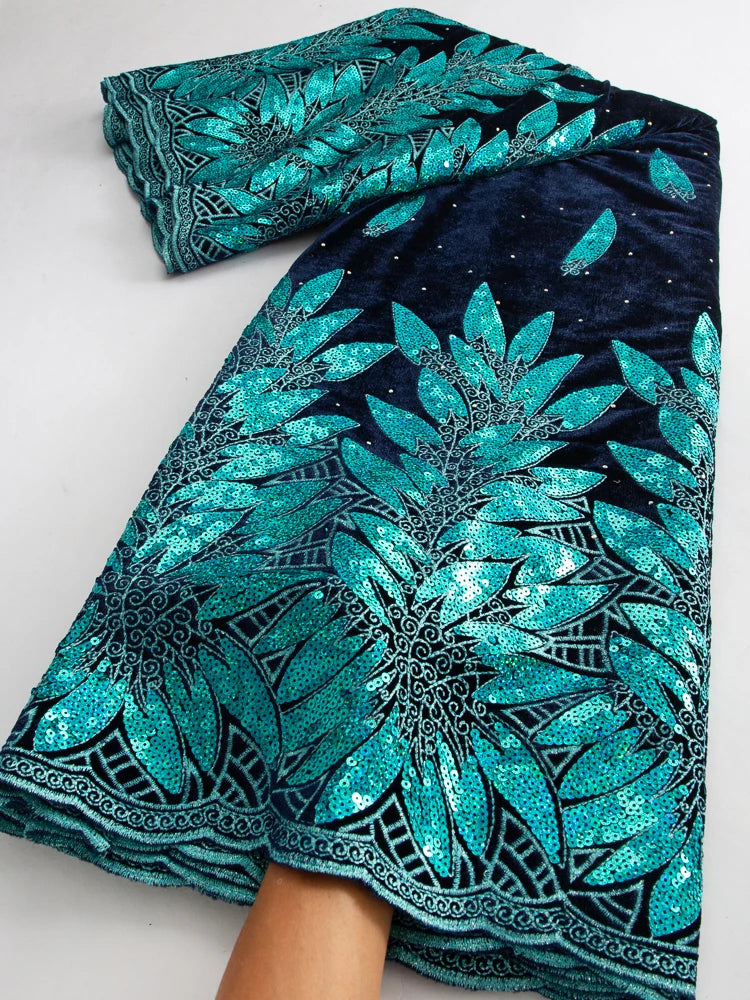 African Sequined Velvet French Lace Fabric For Wedding Party Dresses