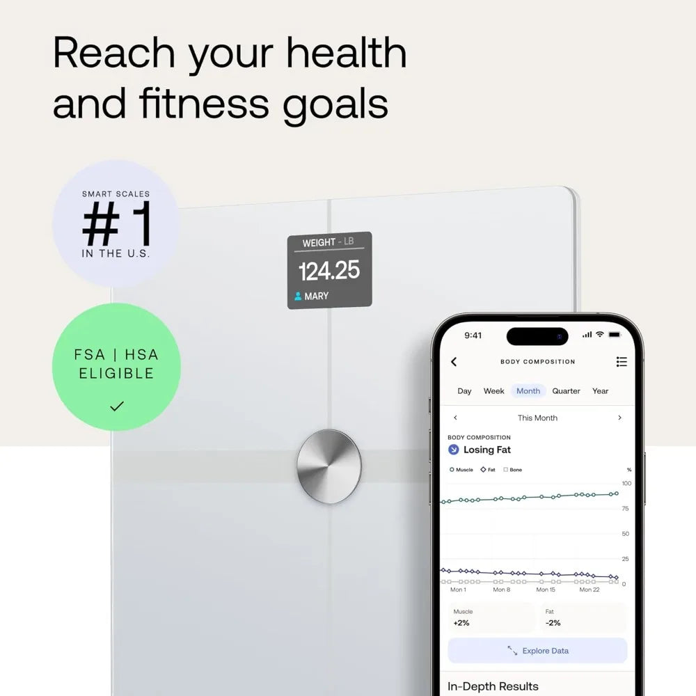 WITHINGS Body Smart - Accurate Scale for Body Weight and Fat Percentage, Body Composition Wi-Fi and Bluetooth Weight Scale