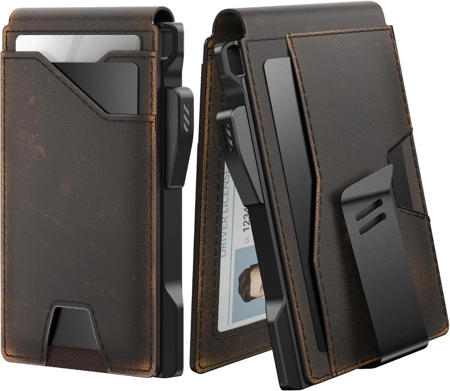 Tactical Wallet Card Holder: Pop Up Card Case, Genuine Leather, Smart,Slim, Minimalist, Thin, Front Pocket - 9-13 Card Capacitiy