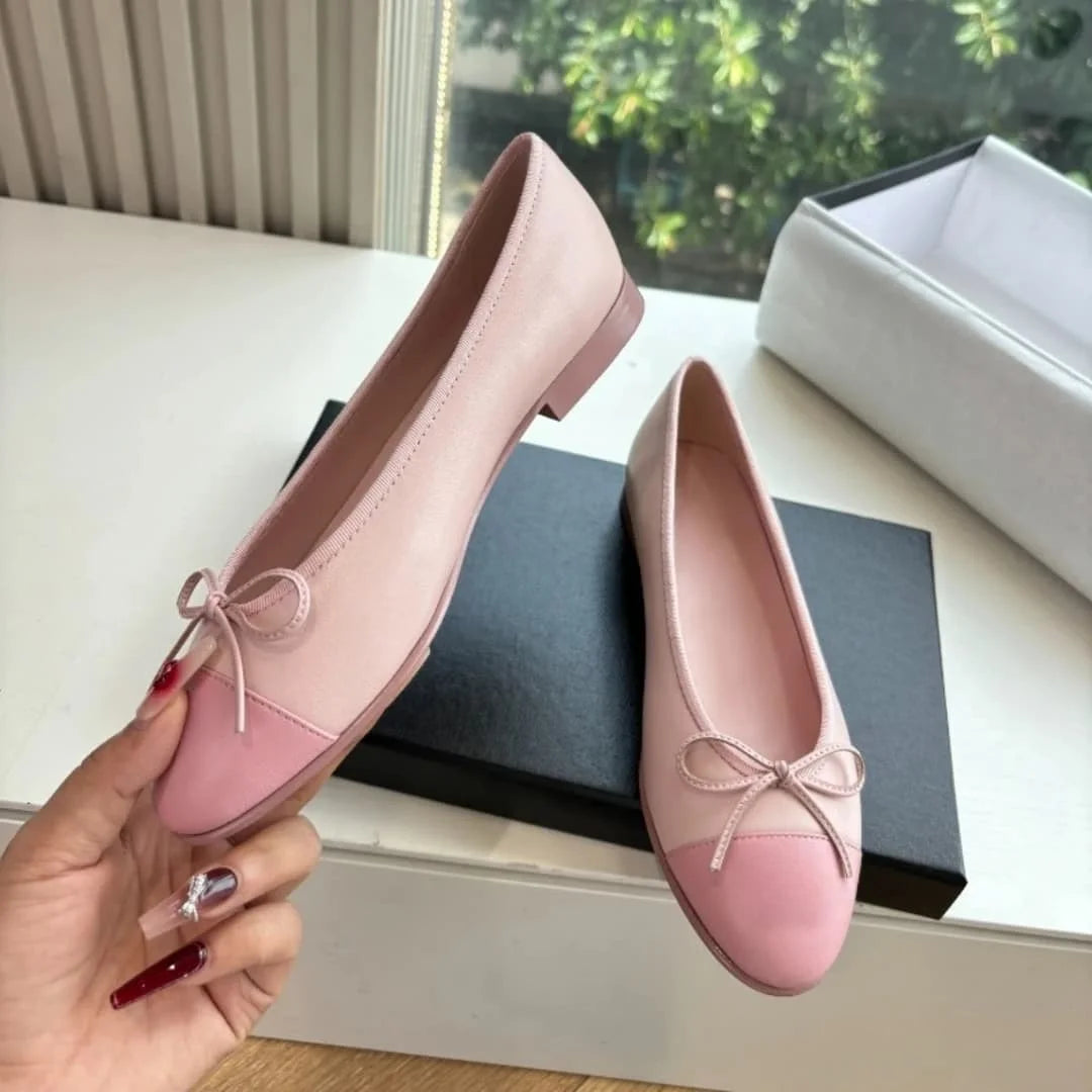 Women's Genuine Leather Ballet Flats With Bow Detail