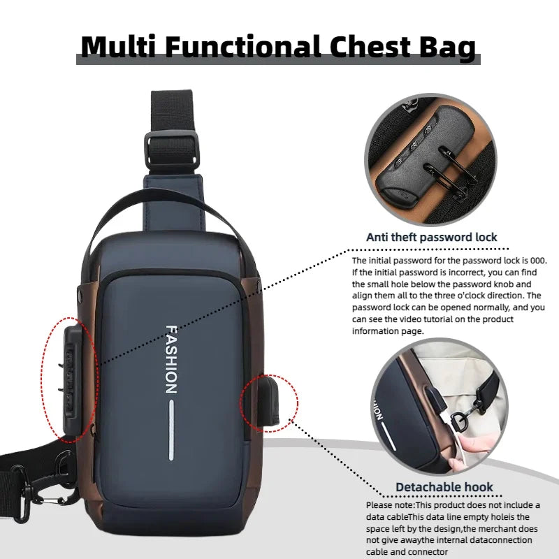 Durable Oxford Sling Bag For Men With Phone Pocket Zipper