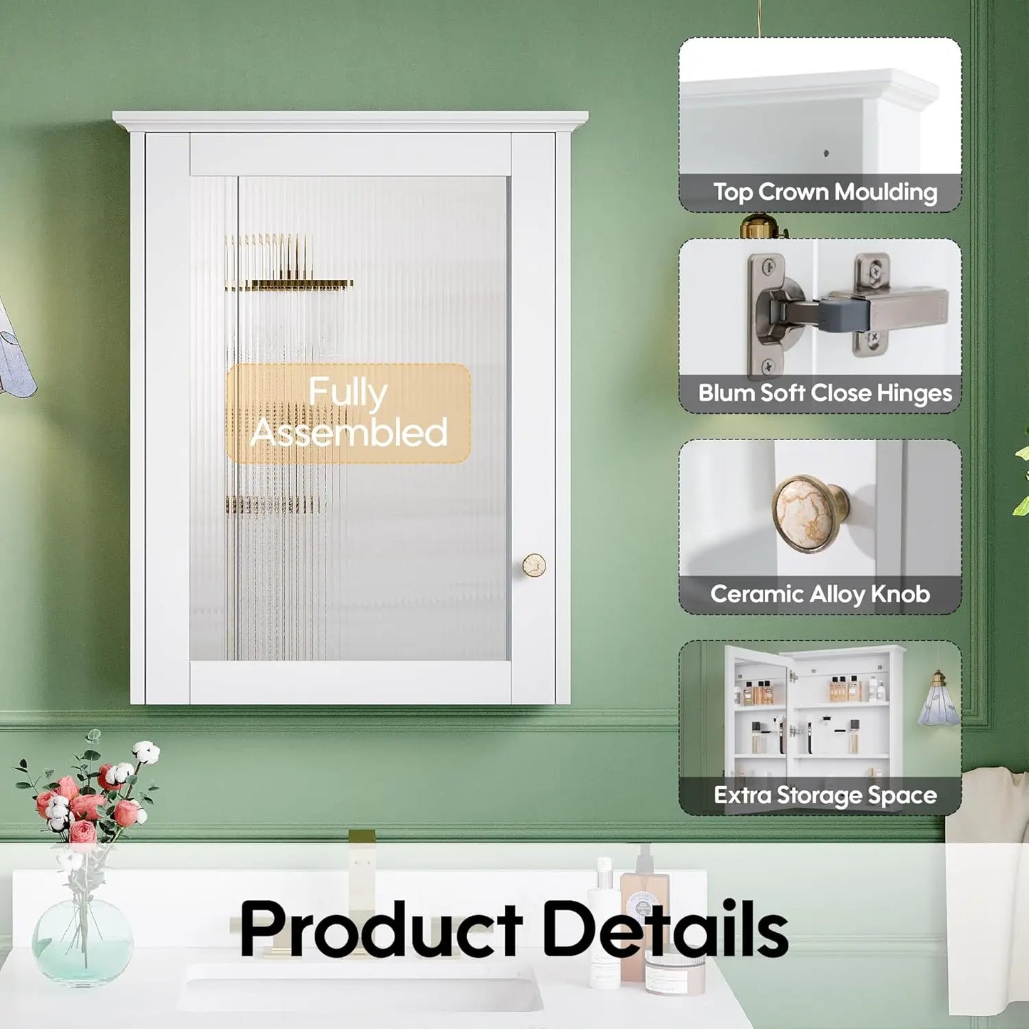 Wooden Wall Mounted Medicine Cabinet With Mirror And Three Tiers