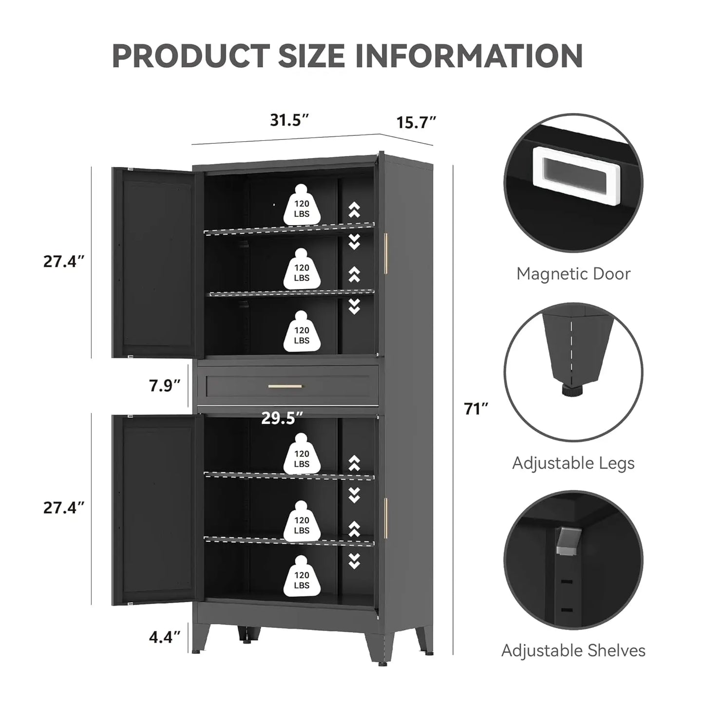 Metal Storage Cabinet With Drawer And Adjustable Shelves Farmhouse Pantry