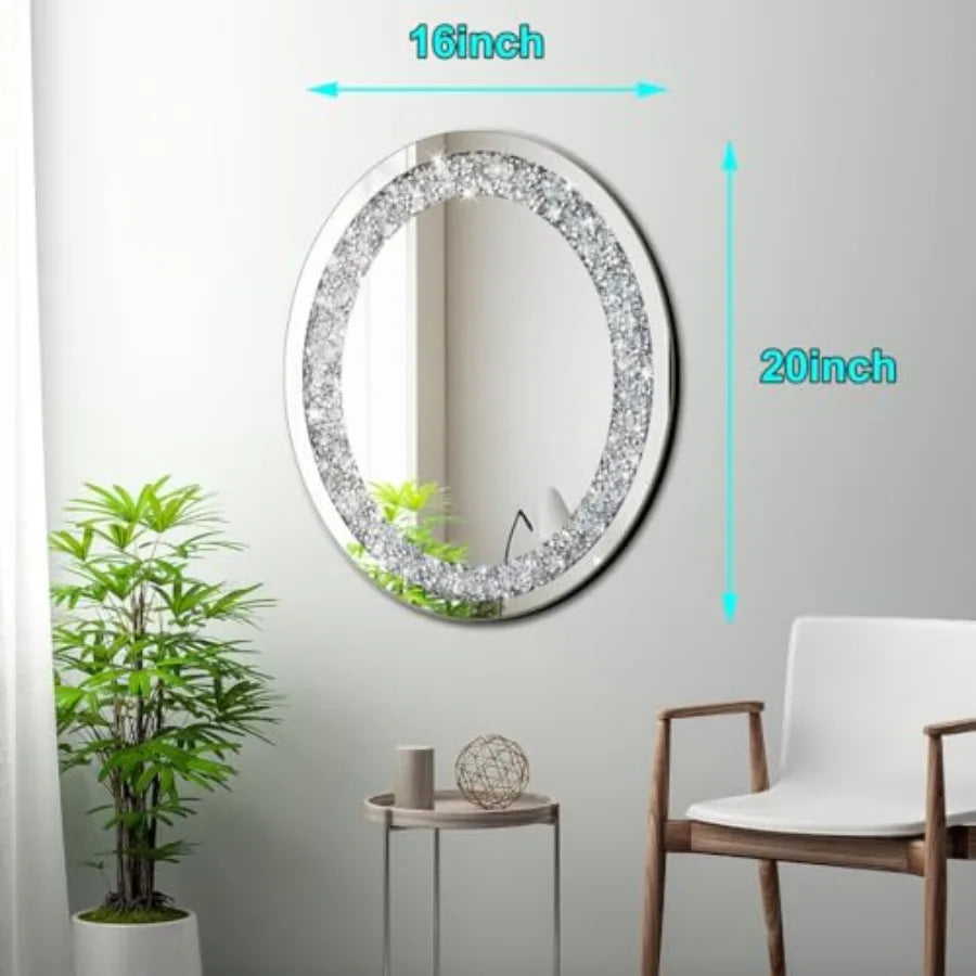 Crushed Crystal Oval Glam Bling Silver Wall Mirror Decoration