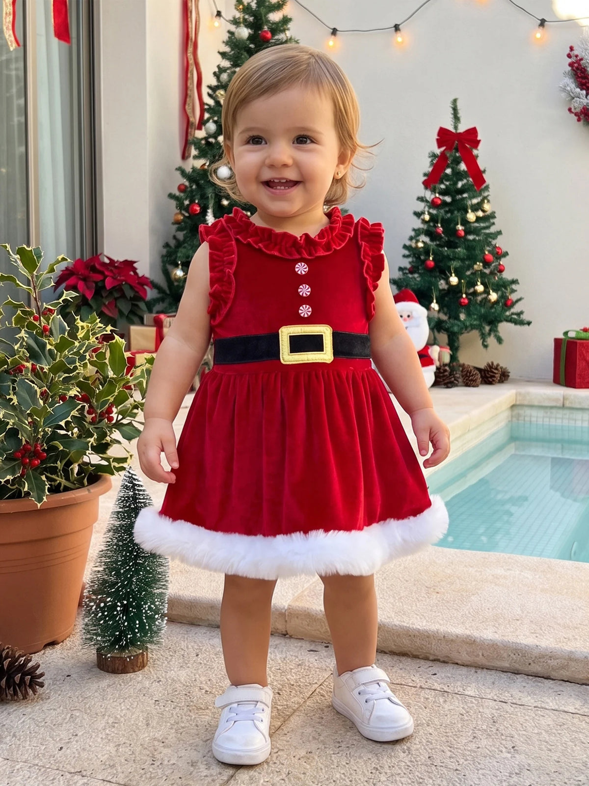 Velvet Fur Trim Santa Baby Girl Velvet Girl Christmas Sleeveless Toddler Baby Girl Fur Trim Toddler Baby Girl