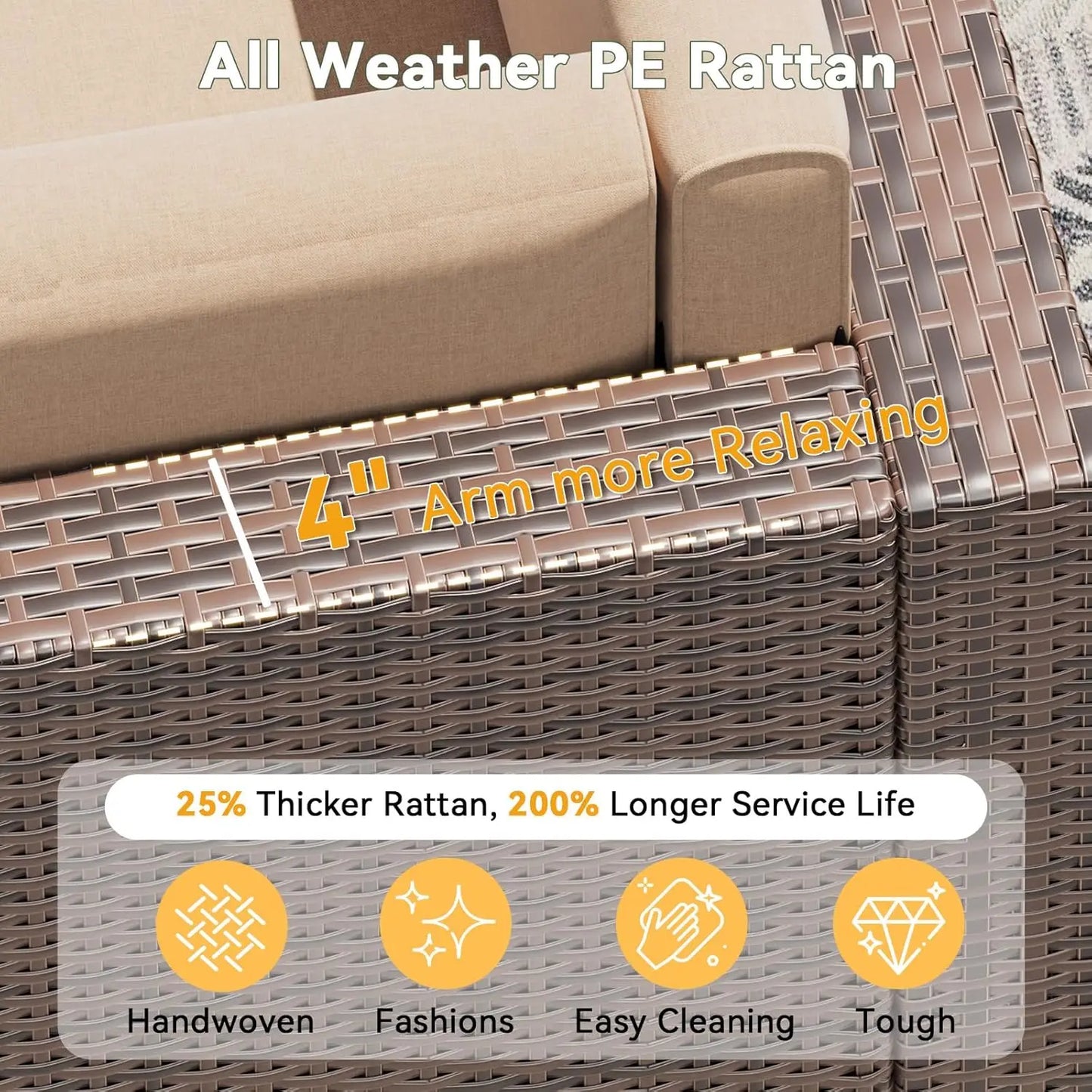 8 Piece Patio Furniture Set, Wicker Outdoor Furniture with Large Storage Table, Patio Conversation Sets with Waterproof, Custom