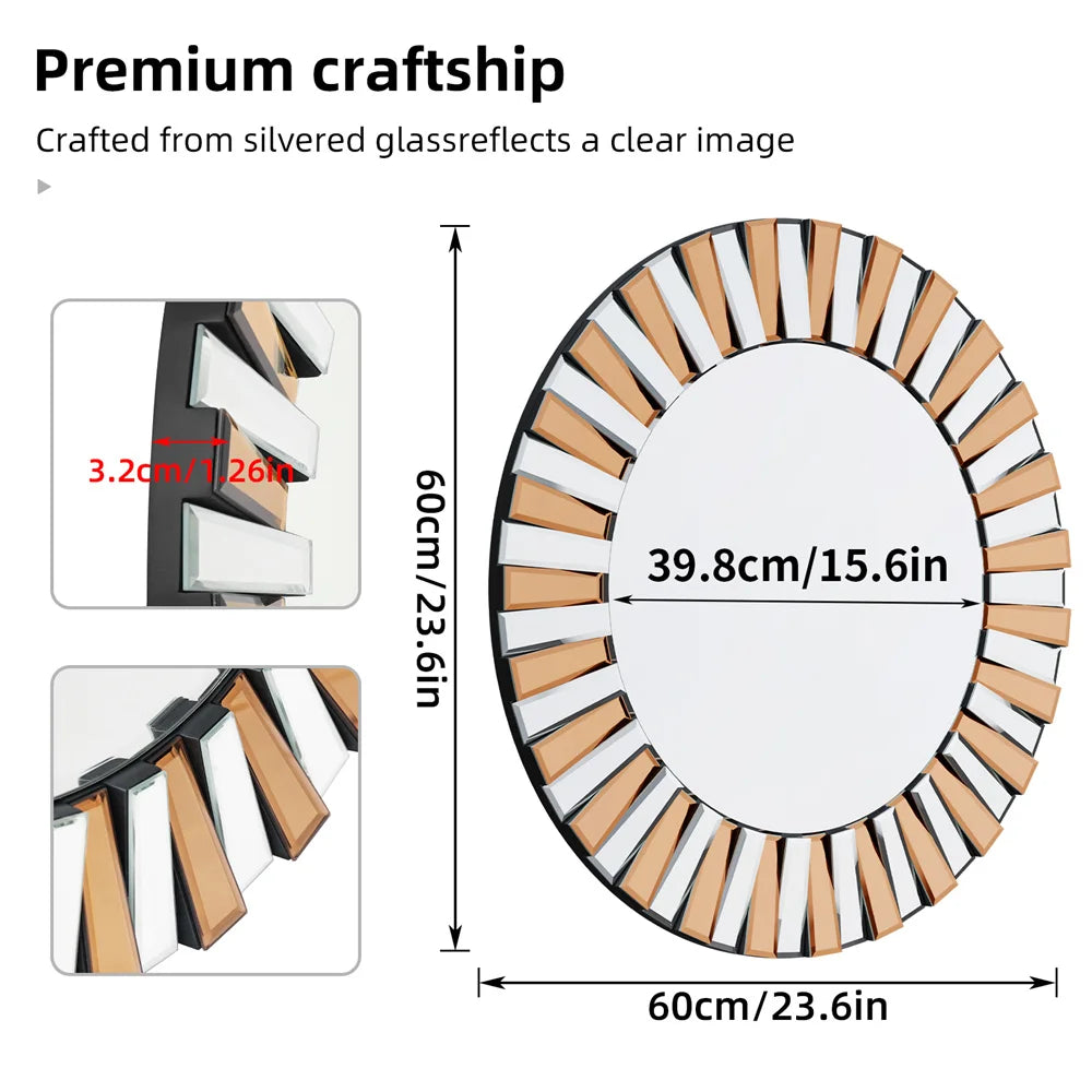 LUVODI Modern Round Sunburst Mirror Wall Art with Beveled Glass Edge for Living Room Bedroom Foyer Decor