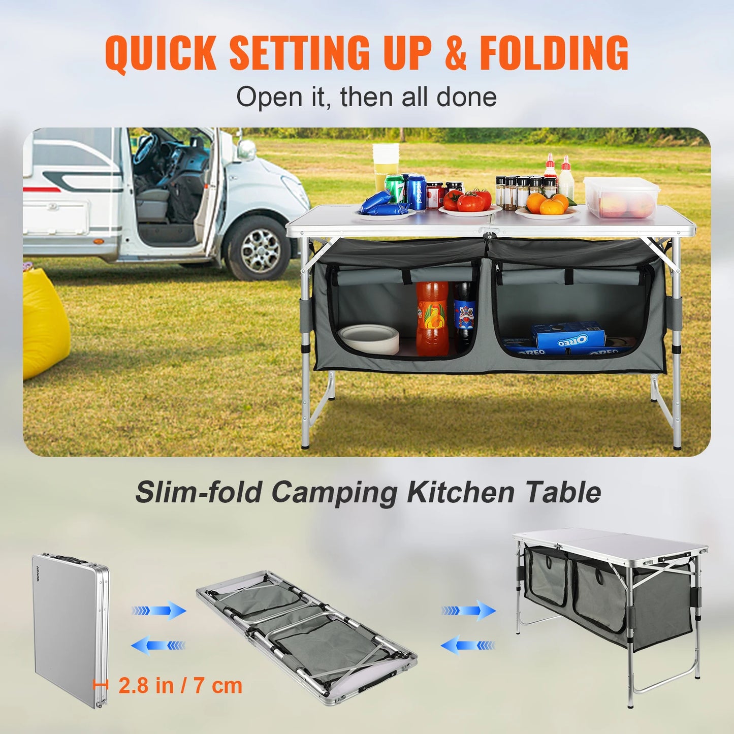 VEVOR MDF Camping Kitchen Table Folding Outdoor Prep Station