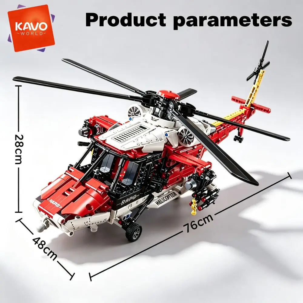 KAVOWORLD 1528pcs Large SAR Rescue Helicopter Building Blocks Red Armed Military Aircraft Model Kit Search and Rescue Chopper Construction Toy Manual Rotating Rotor Winch Hook, Emergency Air Ambulance Bricks for Adult Home Di